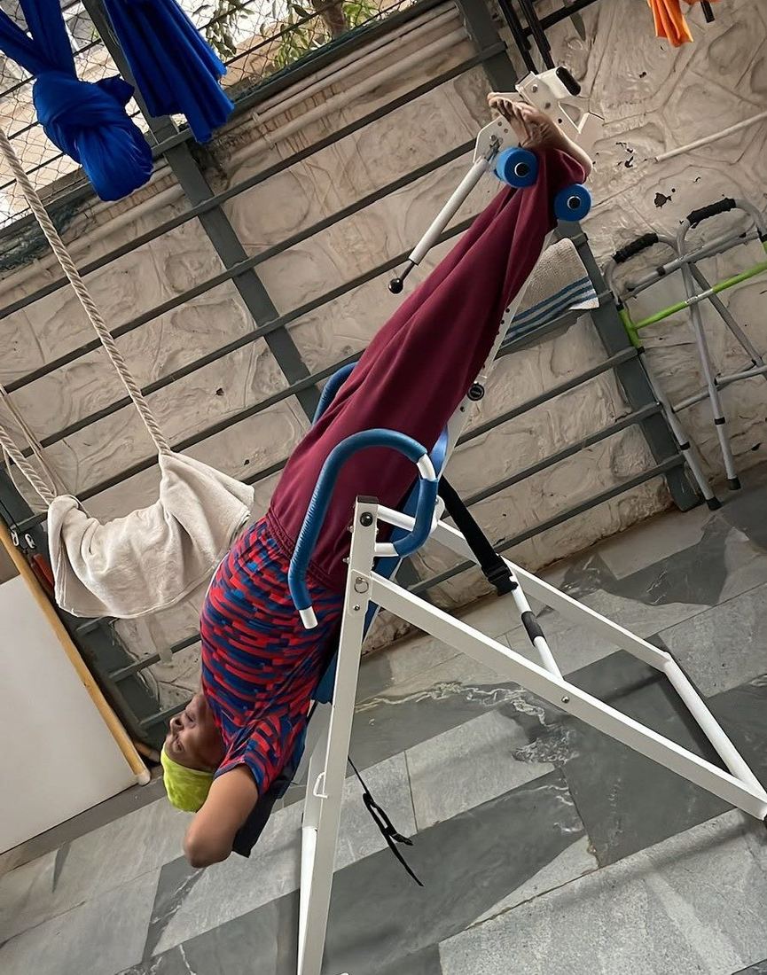 Inversion table used for spinal traction